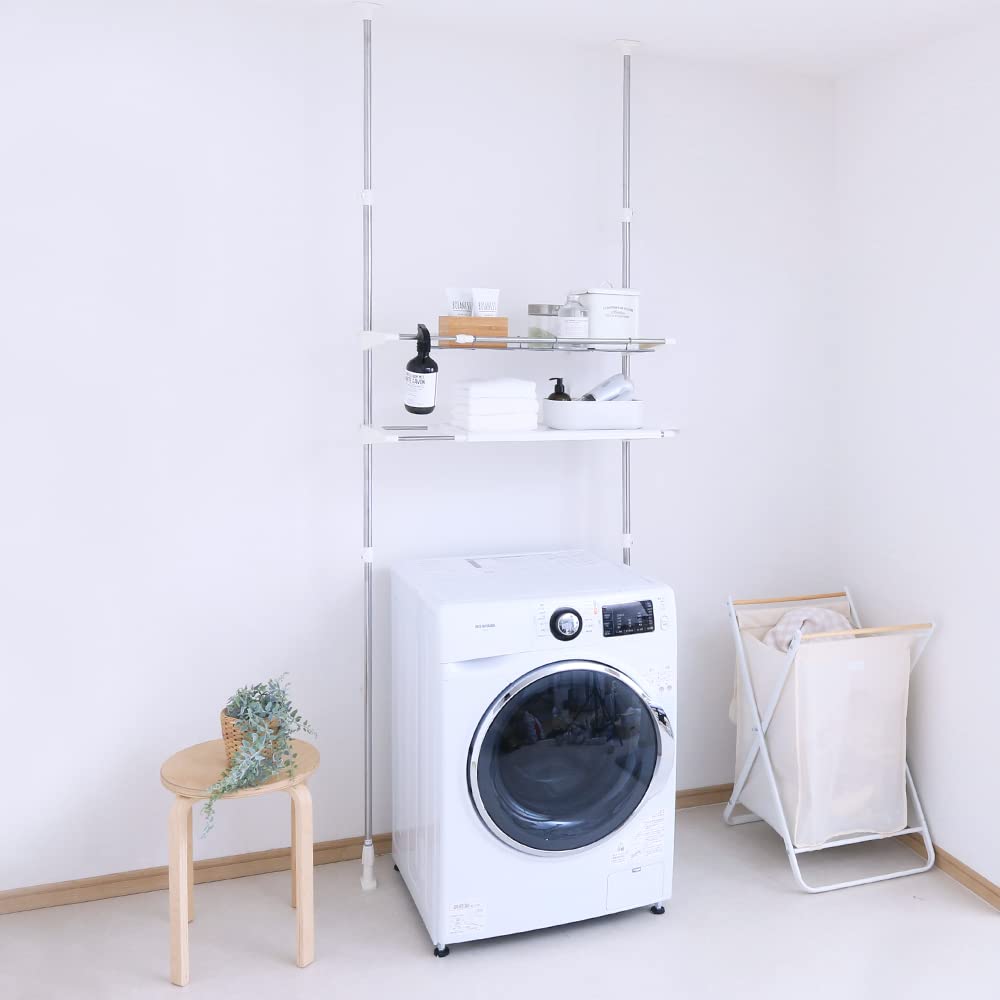 アイリスオーヤマ ランドリーラック 突っ張り ステンレス 幅65.7~99.2cm×奥行31×高さ200~270(幅56~90cmまでの洗濯機に対応) LRT-27S