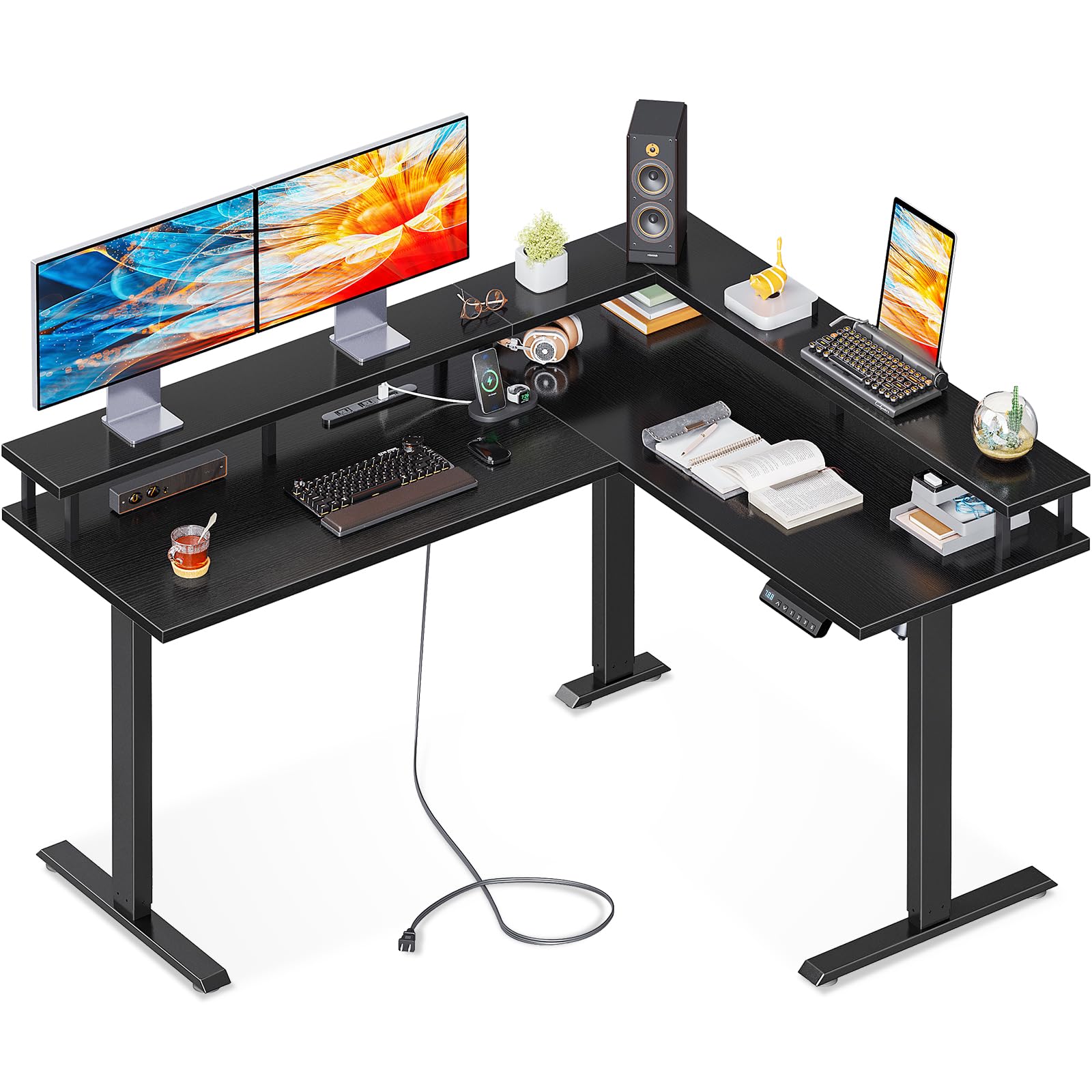 昇降デスク 電動 昇降式デスク 幅150*120 デスク 昇降式 ゲーミングデスク 高さ調節 l字デスク メモリー機能付き パソコンデスク 衝突検知 静音 pcデスク コンセント付 40453