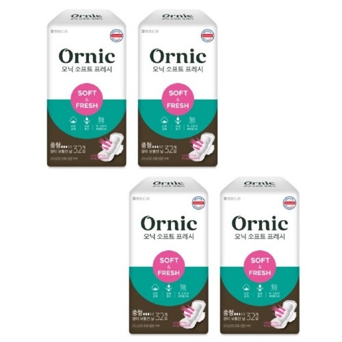 オニックソフトフレッシュ生理用ナプキンミディアム32p x 4パック快適な柔らかく快適な生理用ナプキン