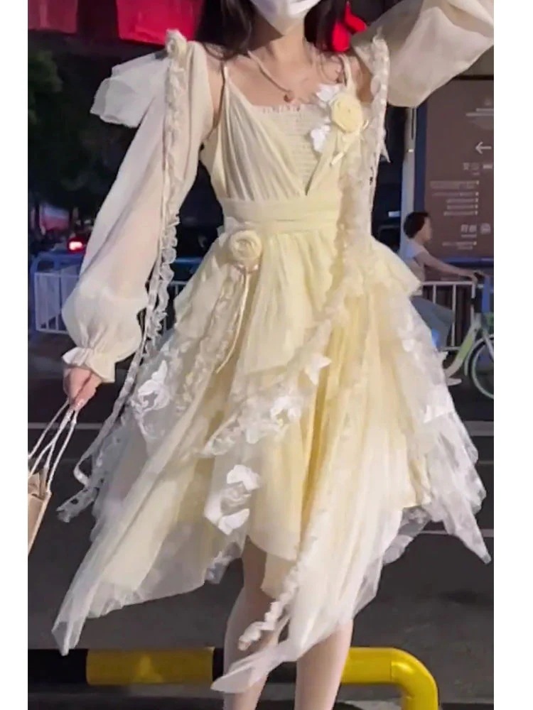 夏新作フレンチスリングバックドレス女性プリンセスヴィンテージヴィンテージドレス