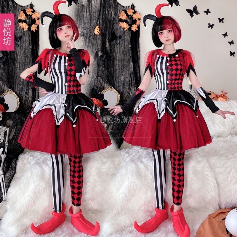 【1枚購入で20% OFF】ハロウィン 大人用 ハーレークイン スーツ サーカス マジック ショー コスプレ衣装 魔女 ステージ衣装