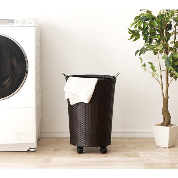 バスケット かご 洗面 水周り おしゃれ アジアン ラタン風 キャスター カゴ ボックス シンプル スリム 簡単組立 大容量52L