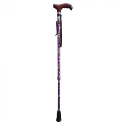 ラクーンステッキ(楽運素敵) 伸縮 ソフトタイプ パープル花柄・OMST16-RP