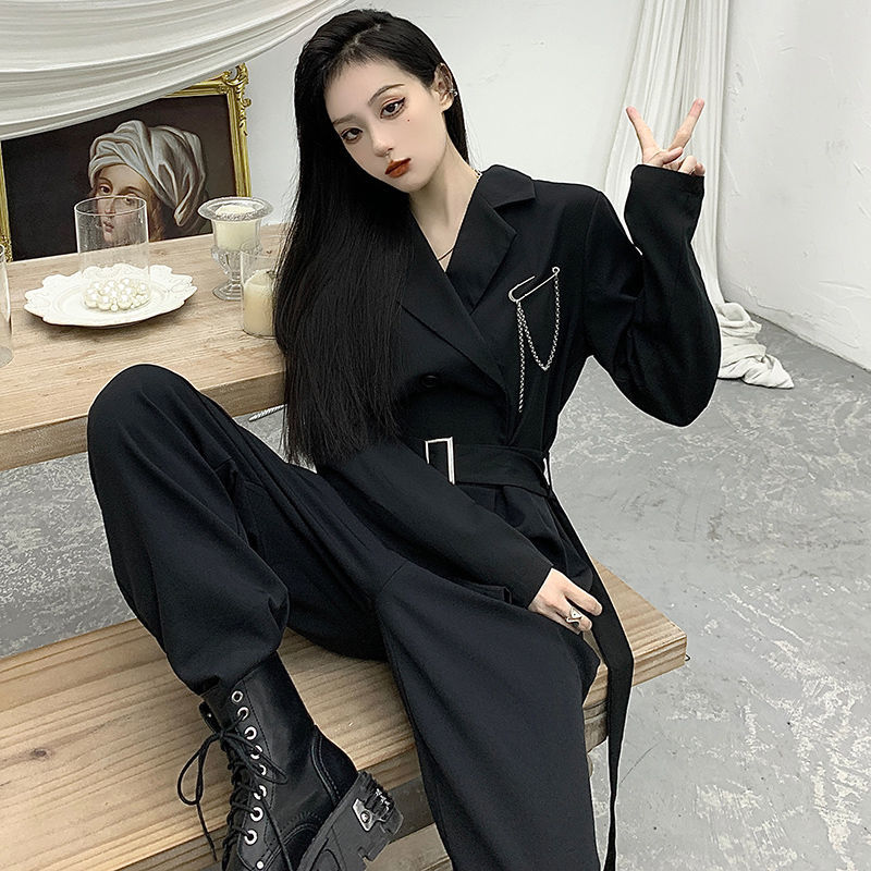 韓国ファッション スーツコンビネゾン セットアップ レディース 40代 ロング丈 ワイドパンツセット 4,785円