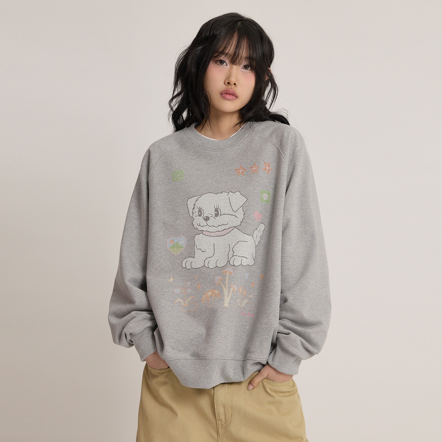 Vintage GOOREUM Drawing Raglan Sweatshirt GREY