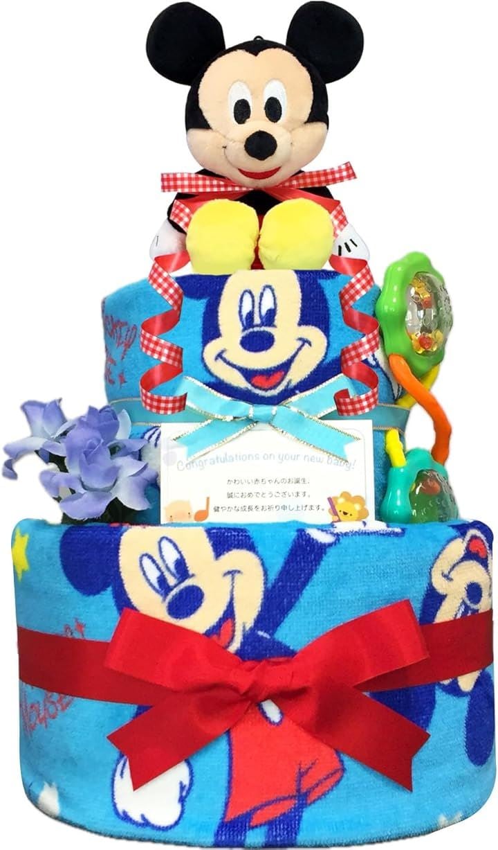 おむつケーキ 男の子 出産祝い 赤ちゃん 誕生日 ベビーシャワー ギフト(ブルー, 2段 Mサイズ)