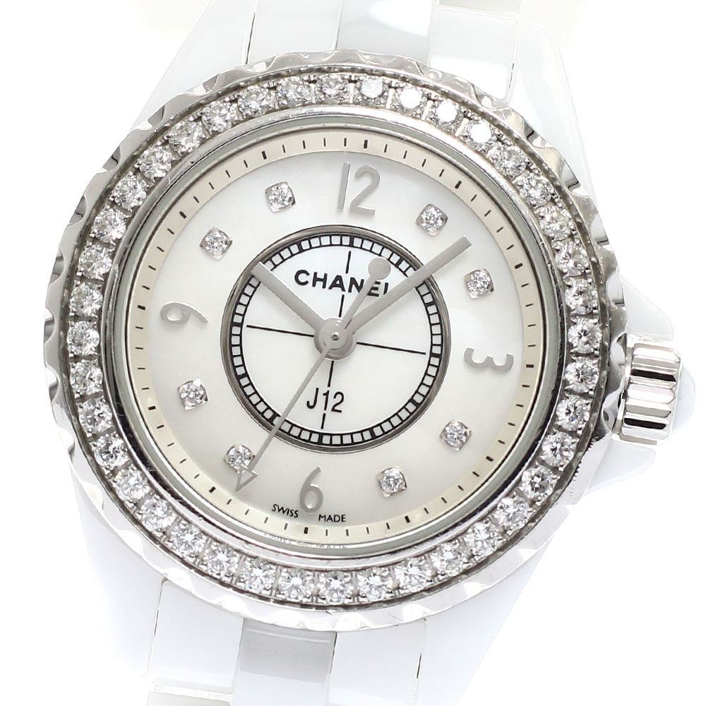 シャネル CHANEL H2572 J12 白セラミック ダイヤベゼル 8Pダイヤ クォーツ レディース 保証書付き_920029【中古】
