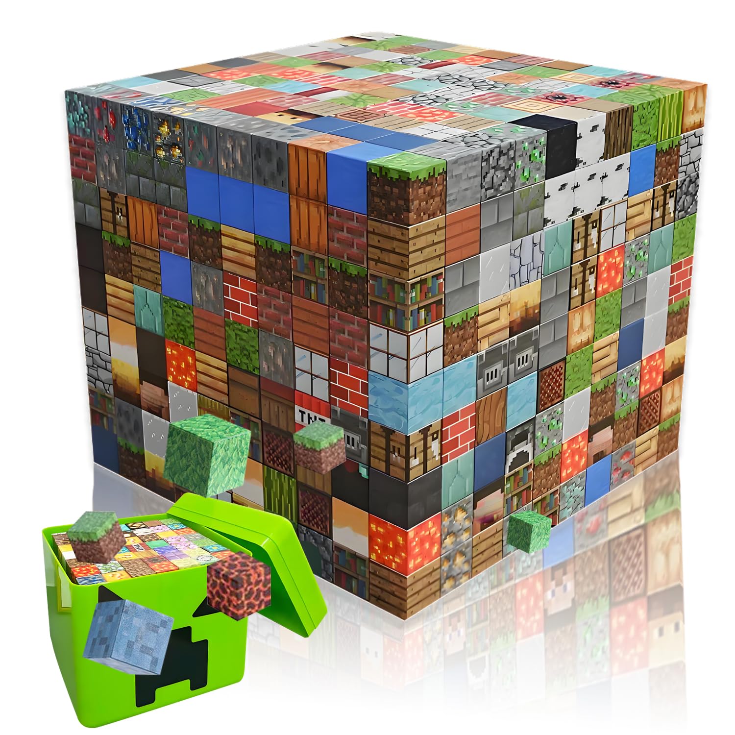 210pcs マグネットブロック 磁石 積み木 ミニフィギュア10個 精巧なクリーパー収納ボックス DIY 磁性構築ブロック ボードゲーム 男の子 女の子 知育玩具 おもちゃ 誕生日 ブロック おもち