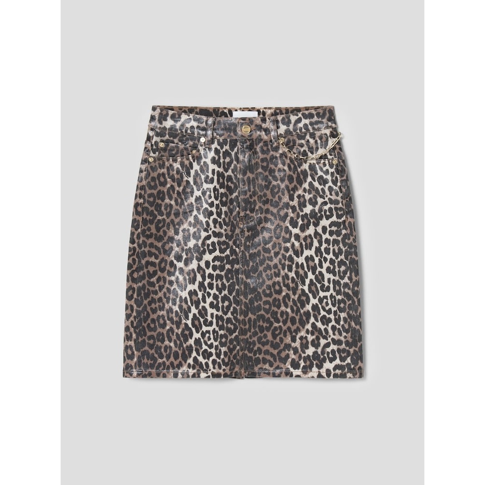 ギャニーフォイルプリントデニムスカート-ブラウン QN5127R04D