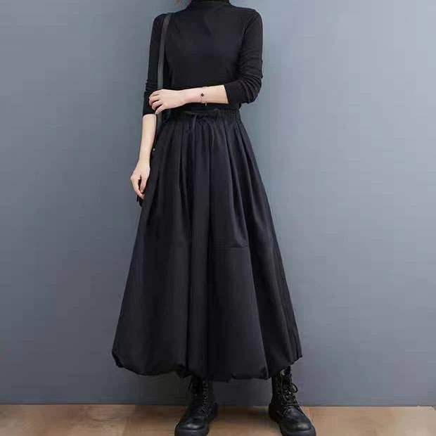 ハイウエスト 切り替えデザイン ポケット Aライン バルーン お尻カバー ロング丈 ミモレ丈 夏 春 個性的 レディース ボトムス