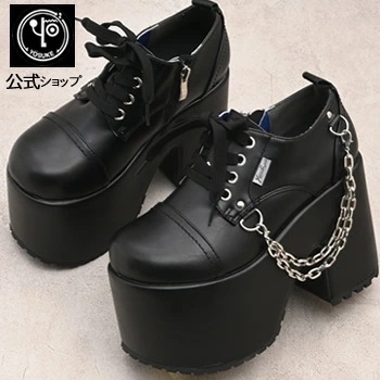 【公式SHOP特典キズ補修液付】【直営SHOP限定】 ヨースケ 厚底レースアップシューズ メンズ 12cm ヒール ブラック　チェーン付き