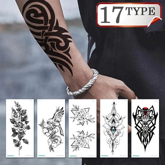 タトゥーシール おしゃれ メンズ トライバル 腕 花 薔薇 蓮 鳥 モノクロ リアルなフェイクタトゥー ボディステッカー 正規取扱店 ボディーシール シンプル コスプレ ボディペイント 仮装 黒 ハロウィン