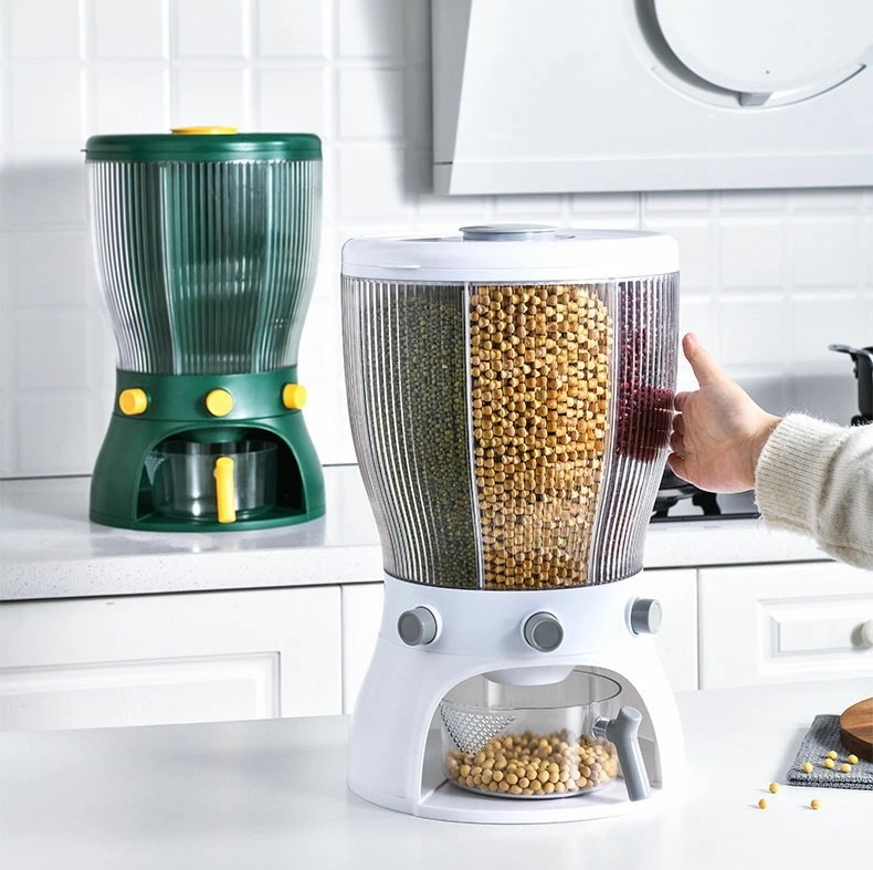 米びつ 10kg お米収納 回転式 おしゃれ キッチン用品 キッチン収納 保存容器 ライスボックス プラスチック ホワイト グリーン ハトムギ 小豆 楽天海外通販