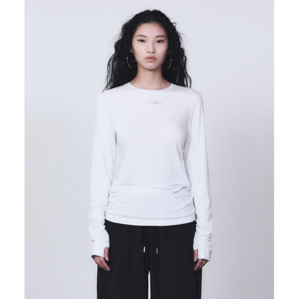 TREEMINGBIRD Basic Label Finger Hole Long Sleeves White