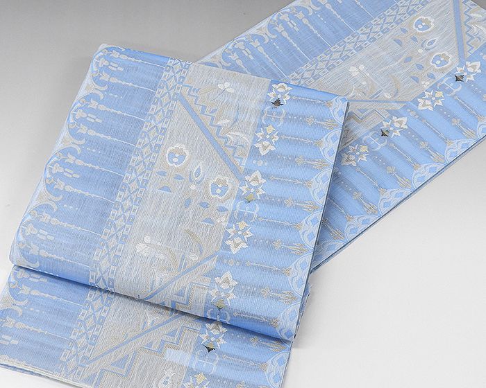 夏物 袋帯 新品仕立済 正絹 夏物 西陣 大光謹製 唐花幾何模様 紗袋帯 新品 仕立て上がり