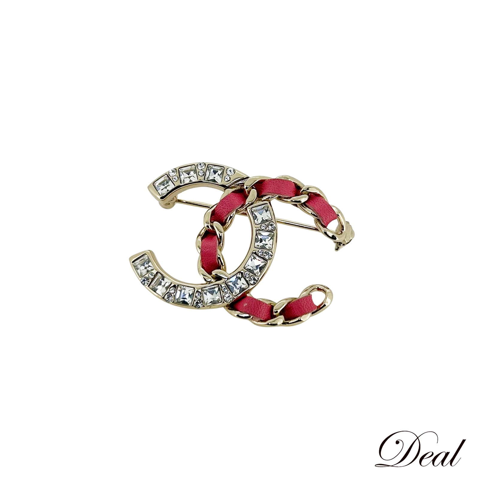 美品 シャネル ココマーク ラインストーン ピンク B18K ゴールド レディース ブローチ