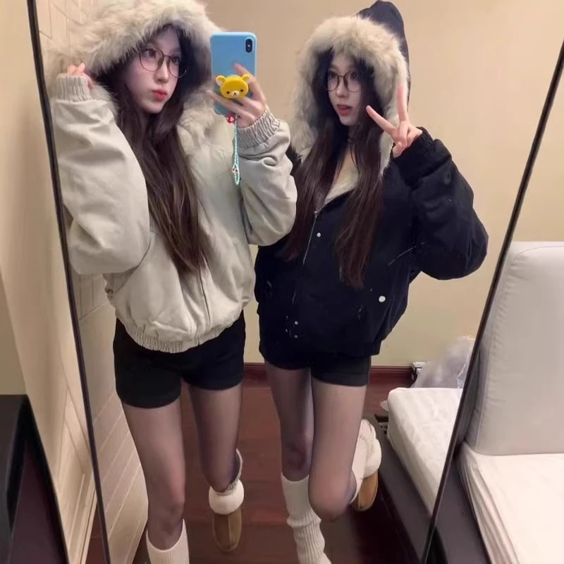 【本日の限定品】フェイクファー ファー付きフード付きダウンジャケット男女兼用2025冬アメリカンデザイン厚手ダウンコート ファー 毛皮アウター