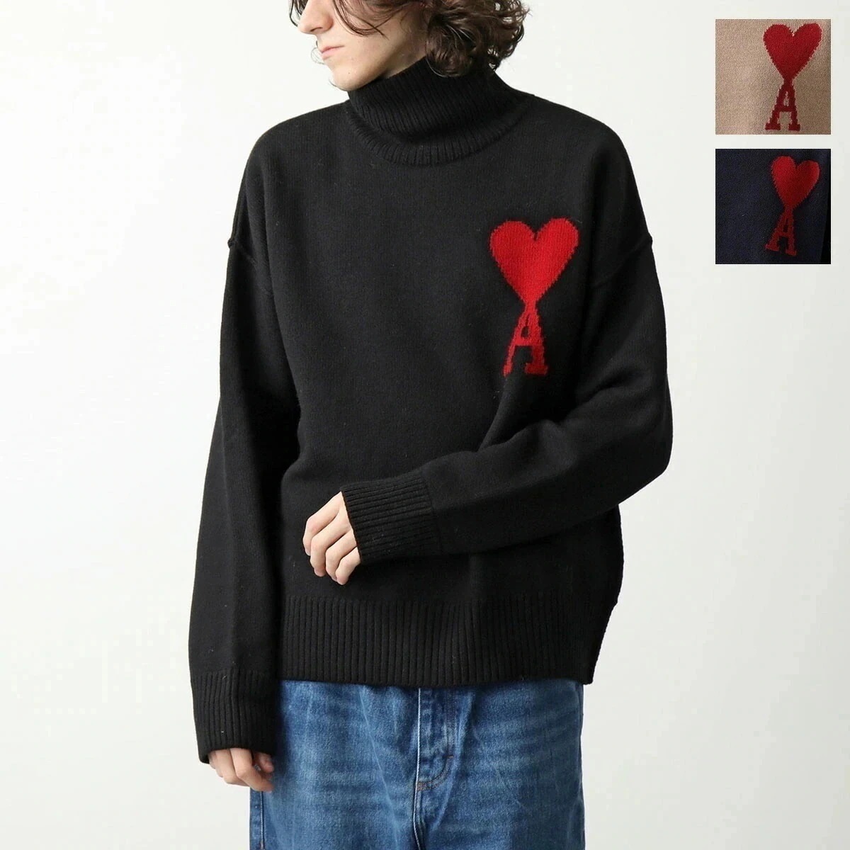 ami paris アミパリス セーター BFUKS406.018 メンズ ニット 長袖 ウール ハートロゴ タートルネック カラー3色