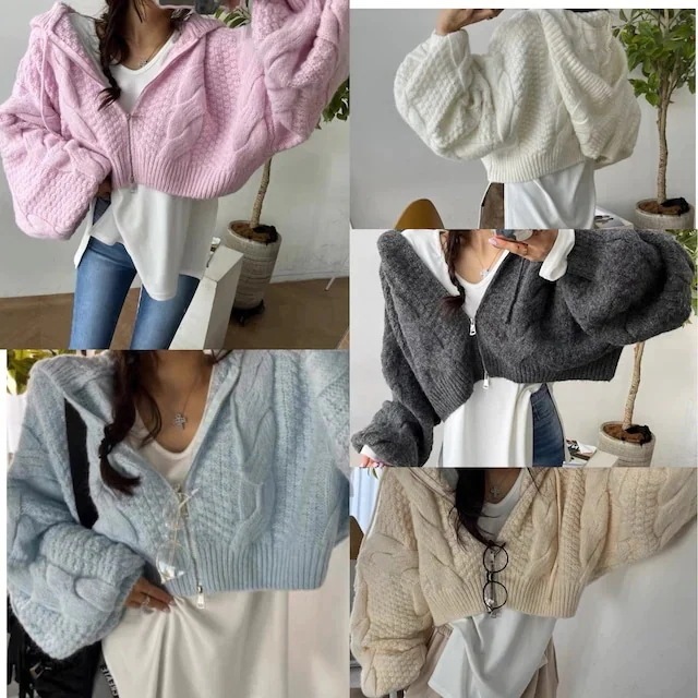 カジュアル　カーディガン　パーカー　白　ピンク　水色