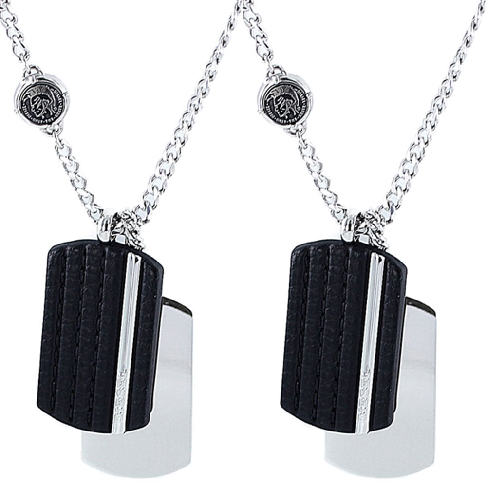 DIESEL ディーゼル ペアネックレス ペンダント ファッション ジュエリー アクセサリー ユニセックス メンズ レディース プレート シルバー ブラック ステンレス レザー DX1040040DX