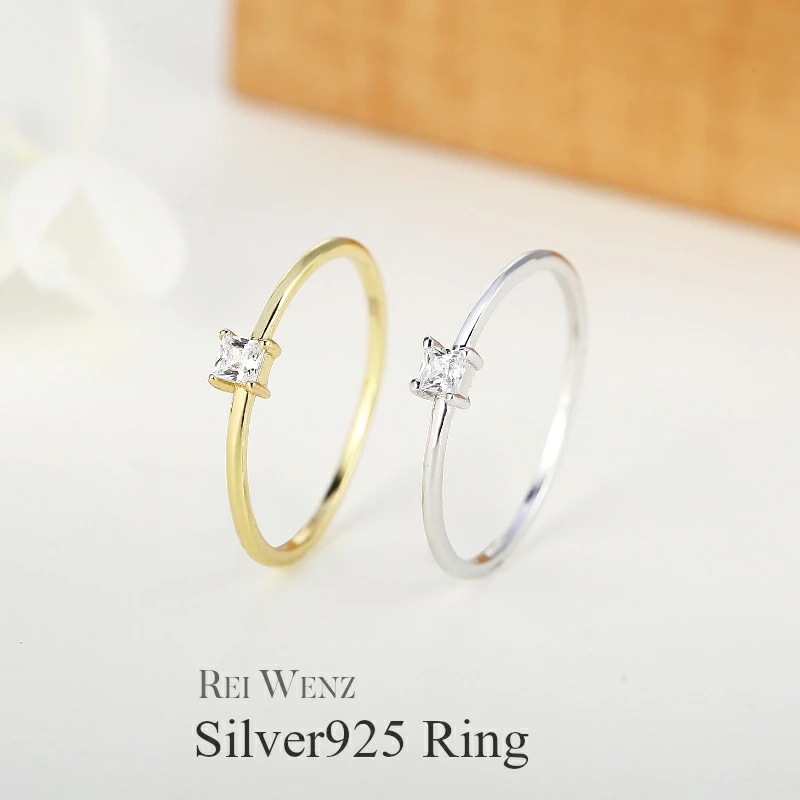【高品質Silver925】リング 華奢 おしゃれ ソリティアリング 一粒 金属アレルギー フリー キュービックジルコニア CZ ラインストーン ゴールド プラチナ シルバー シンプル