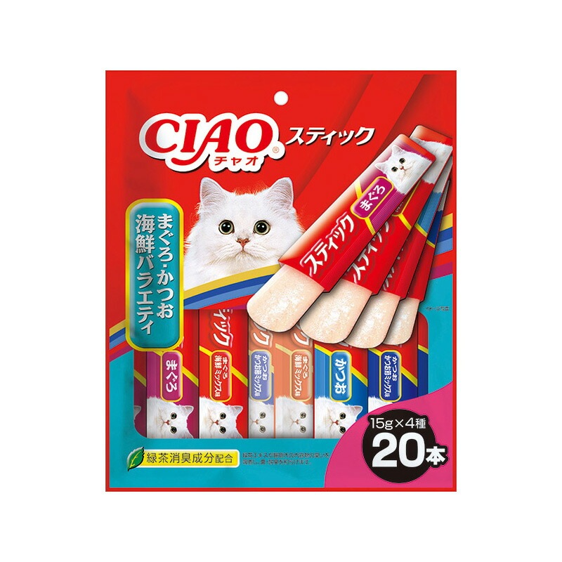 （まとめ買い）CIAO スティック まぐろ/かつお海鮮バラエティ 15gx20本入 猫用おやつ [x4]