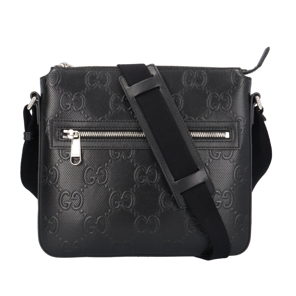 グッチ メッセンジャーバッグ GGエンボス ショルダーバッグ レザー 406410 ブラック GUCCI 中古 美品