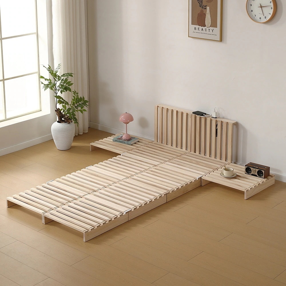 【国内即日発送】パレットベッド12個のセットすのこベッドコンセント付き天然パイン食材ローベッド50 * 50 cm自由木造天然木组み換えけい量ベッドパレットロータイプベッドフレーム