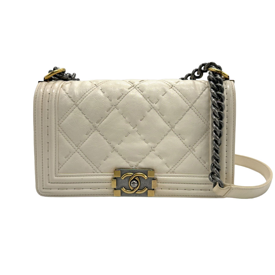 シャネル CHANEL ショルダーバッグ レザー オフホワイト レディース z1264