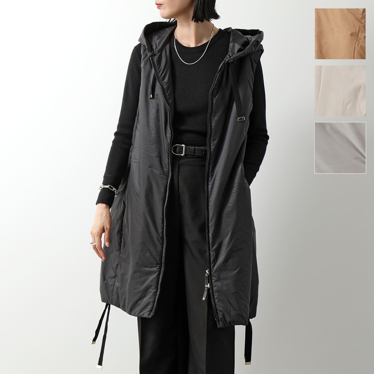 MAX MARA THE CUBE マックスマーラ ザ キューブ ベスト GREENGI グリーンジ レディース ジレ テクニカルキャンバス ミディ丈 軽量 フード付き カラー4色