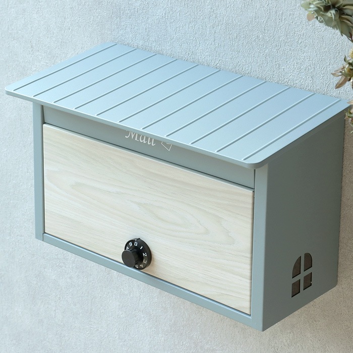 郵便ポスト 壁掛けポスト Lia リア WM-103 ブルーグレー/ホワイト木目 4,576円