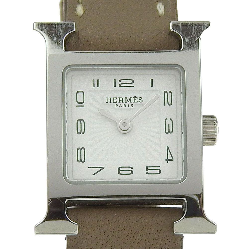 Ｈウォッチ H1.110 腕時計 ステンレススチール レザー シルバー A クオーツ アナログ表示 レディース ホワイト文字盤 中古品