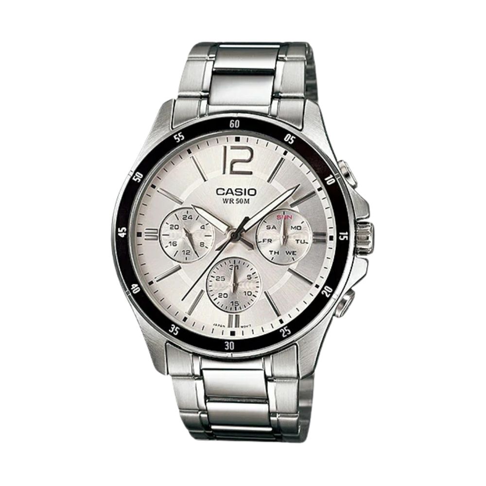 カシオ 腕時計 手表 メンズ アナログ 時計 シルバー文字盤 シルバー ステンレス ベルト クラシック 多機能 デザイン シンプル 使いやすい おしゃれ かっこいい 大人 スーツ ビジネス カジュアル