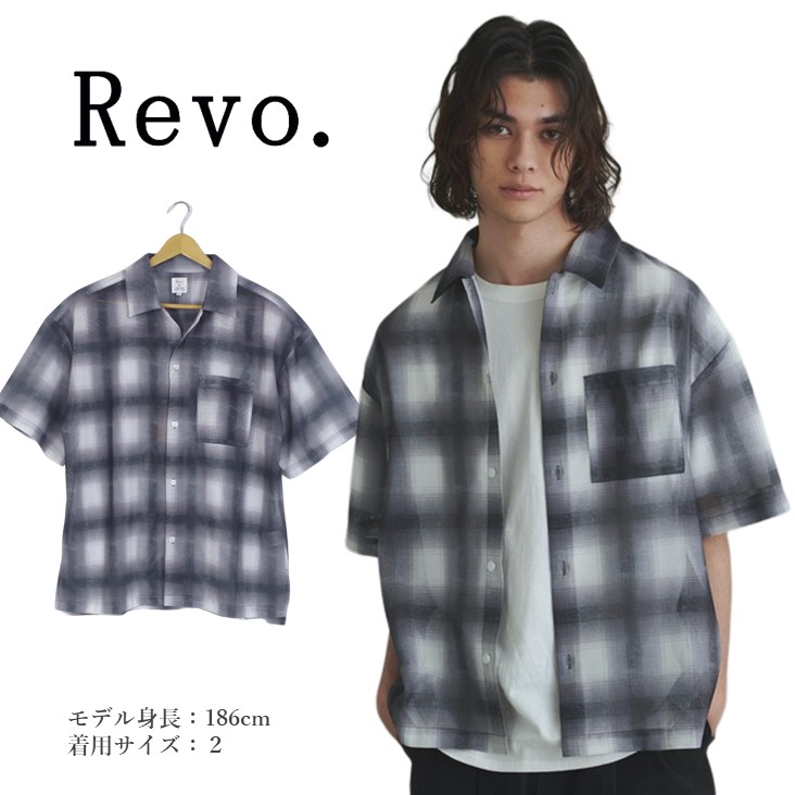 Revo. レヴォ シアーメッシュ半袖シャツ オンブレチェック 半袖 メッシュ素材 メンズ チェック柄 ブラック レトロ 柄シャツ ポリエステル TH-3635