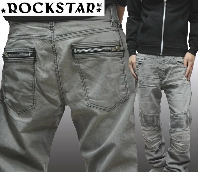 セール ロックスター メンズ バイカー デニム ROCKSTAR sushi Denim グレー ローライズ スリム ストレート パンツ ジーンズ インポート LAセレブ サファリ スタイル セレ