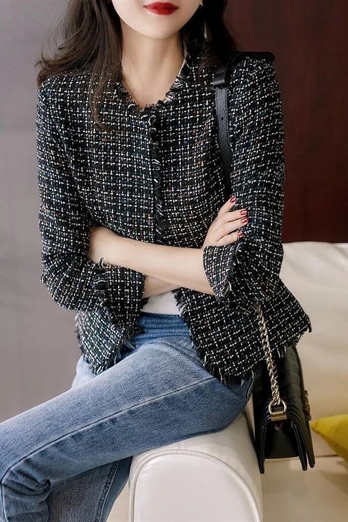 ジャケットレディースボレロ秋冬秋冬黒ボレロジャケットツイード長袖パーティーブラ