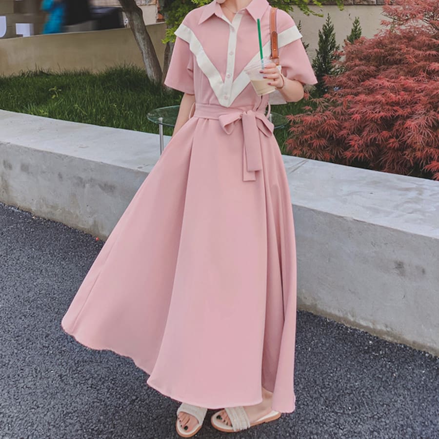 今も人気！ワンピース レディース 半袖 サマードレス フレンチシャツ 10代 20代 30代 40代 ファッション 10841