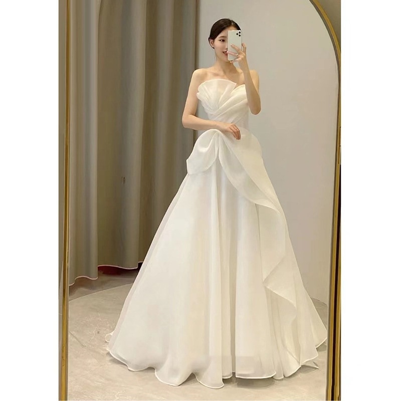 ライトウェディングドレス2024ブライダルブシンプルアウトレットガーゼスリミングメインガーゼ旅行写真撮影ウェルカムガーゼ床まで小さなトレーリング