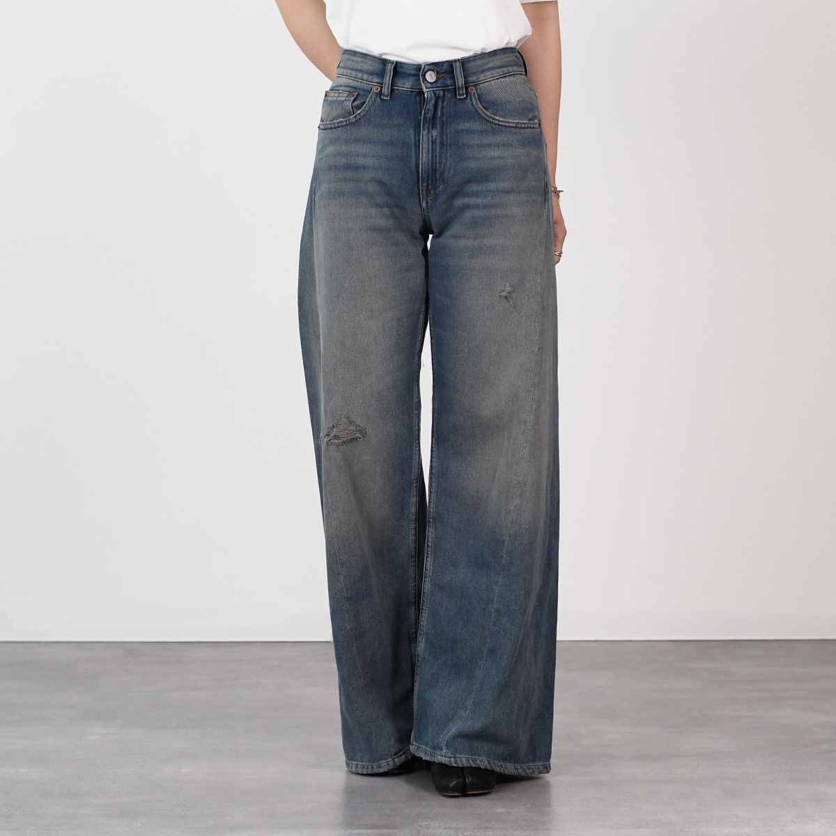 メゾン マルジェラ デニム ジーンズ ボトムス ダメージ ワイドジーンズ S52LA0238 M30017 レディース グレーブルー