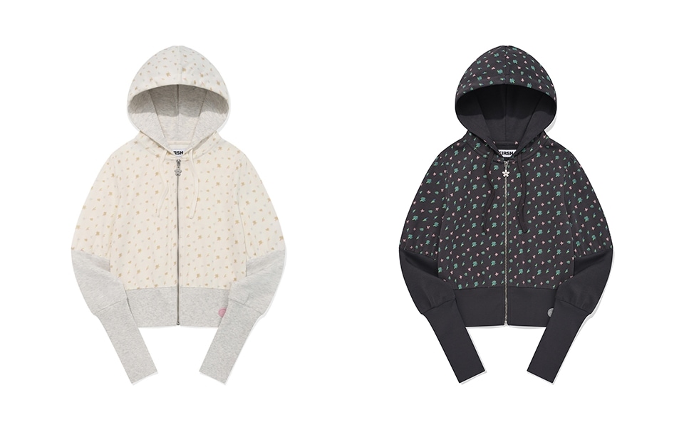 BOUQUET PATTERN SLIM FIT HOODIE ZIP UP