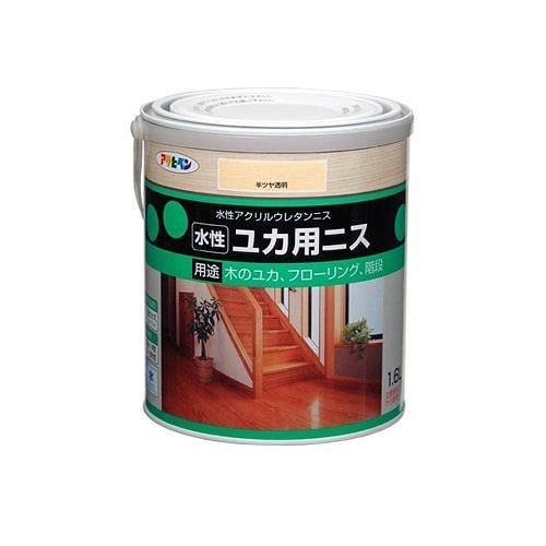 （まとめ買い）水性ユカ用ニス 半ツヤ透明 1.6L [x3缶セット]