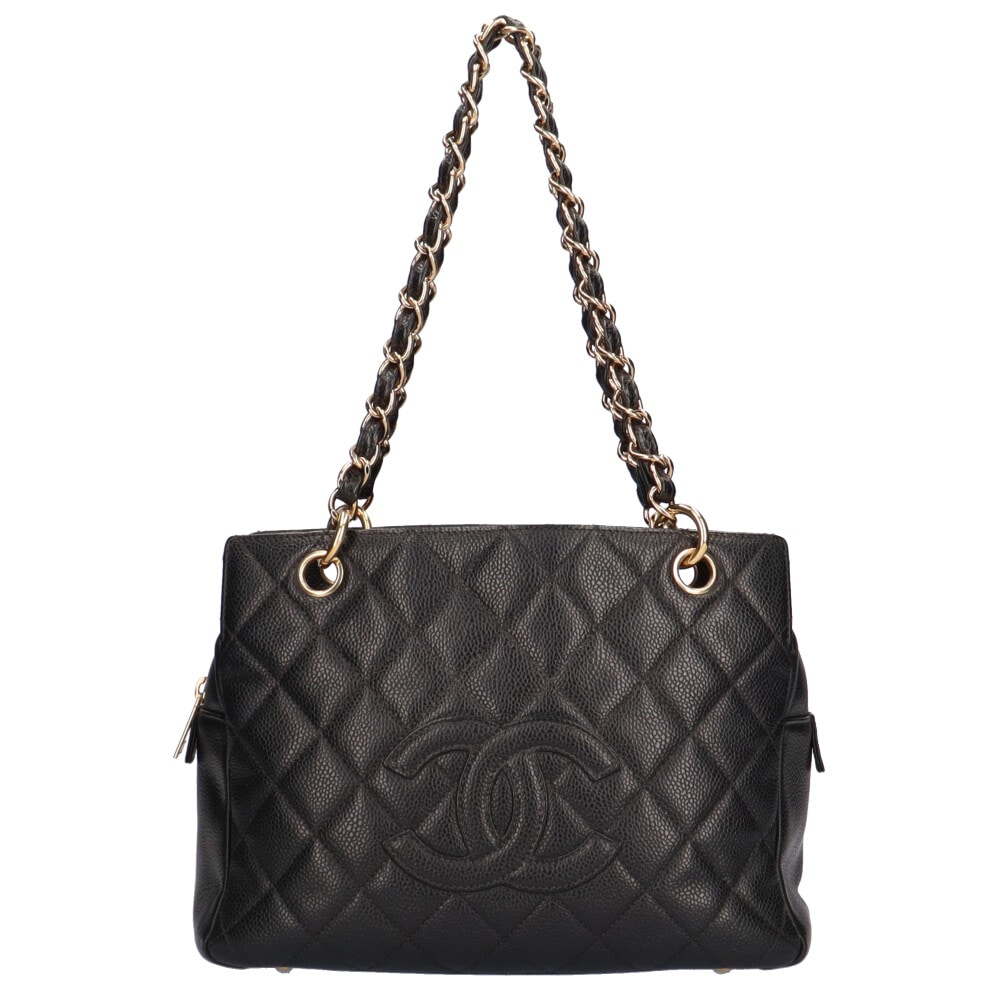 シャネル チェーン マトラッセ ハンドバッグ キャビアスキン ブラック CHANEL 中古