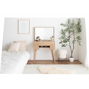 ドレッサー メイクデスク おしゃれ ナチュラルモダン ミラー ワイド USB コンセント かわいい 収納 棚 木製 省スペース コンパクト