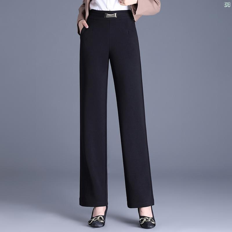 レディース　ファッション　オシャレ　シンプル ワイド レッグ パンツ 春秋 ハイウエスト ドレープ スリム ストレート カジュアル ブラック ロング