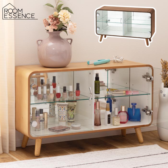 コレクションシェルフ コレクションケース ロータイプ おしゃれ ガラス ラック 棚 TVボード 収納 ミラー 鏡付き フィギュアケース ディスプレイケース 飾り棚 2段 グッズ 推し活 オタク