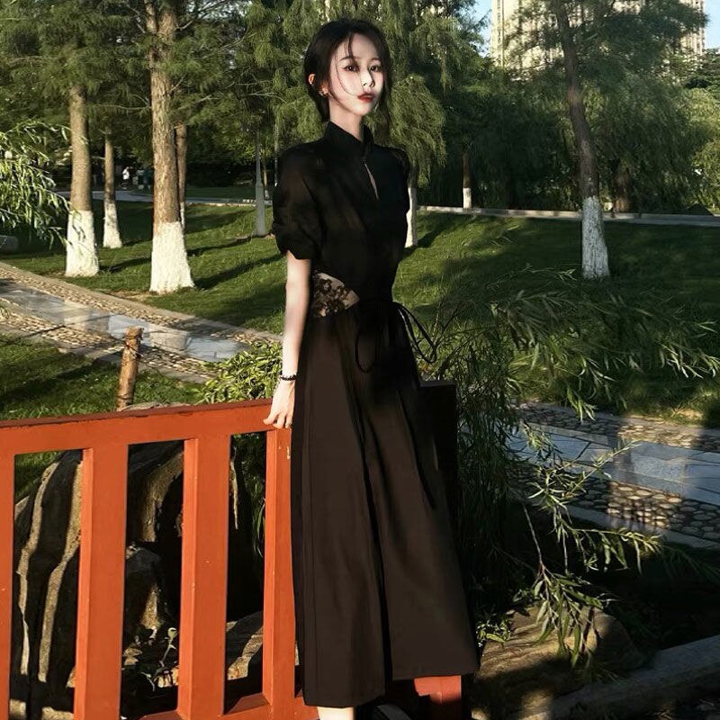改良されたチャイナドレスの女の子2024年春いハイコールドロイヤルシスタースタイルの黒のドレスで芸術的 6,152円