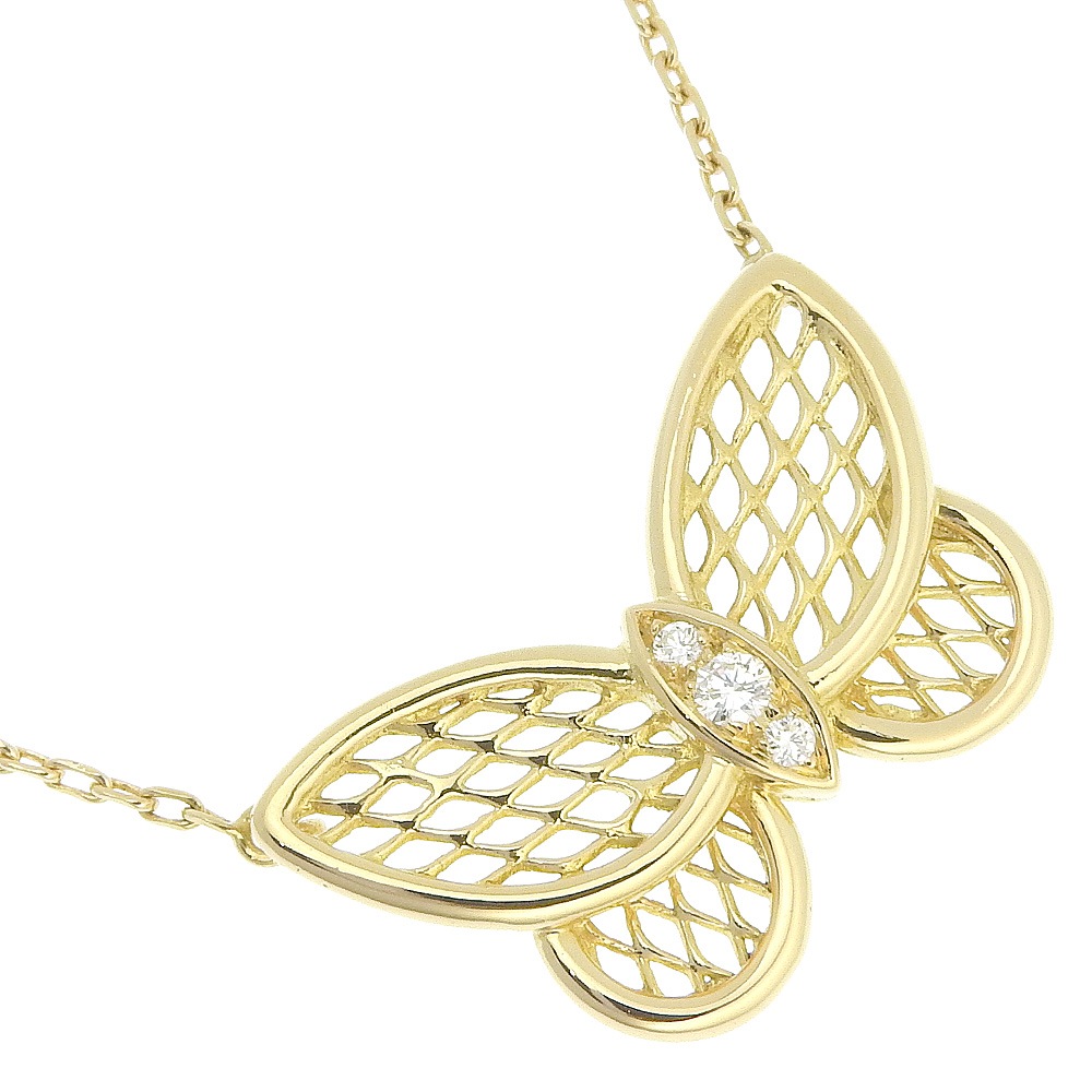 パピヨン ネックレス K18イエローゴールド ダイヤモンド 約5.2g レディース 中古品 A+ランク