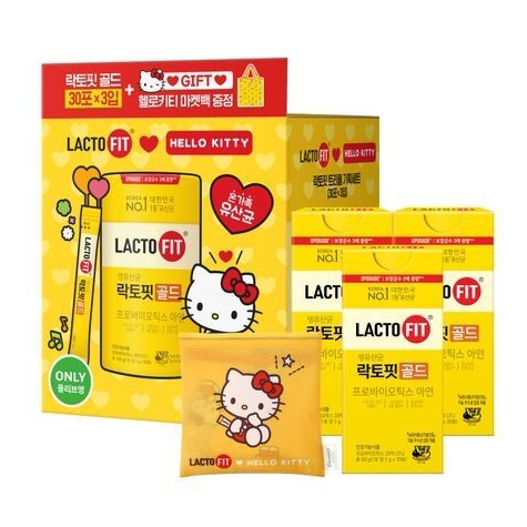 【韓国正規品】 LACTO FIT ゴールド乳酸菌ク 90包 (90日分) / ハローキティ マーケットバッグ おまけ / ハローキティコラボ企画
