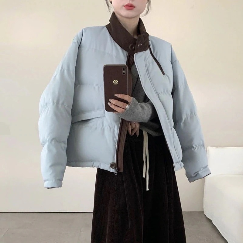 配色襟 90% ホワイトダックダウン ダウンジャケット レディース ショート カラーリング 冬 防寒 2026