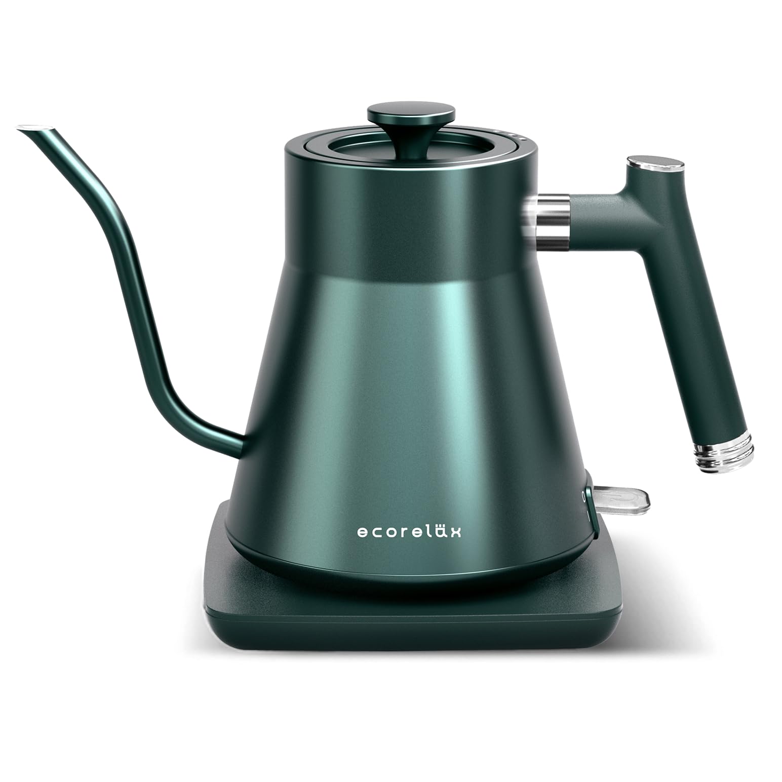 【ECORELAX】電気ケトル 小型 0.8L 深緑おしゃれ家電 細口ドリップケトル コーヒーポット北欧風デザイン急速沸騰 1200W・静音・自動電源OFF・空焚き防止PSE認証済 説明書付き